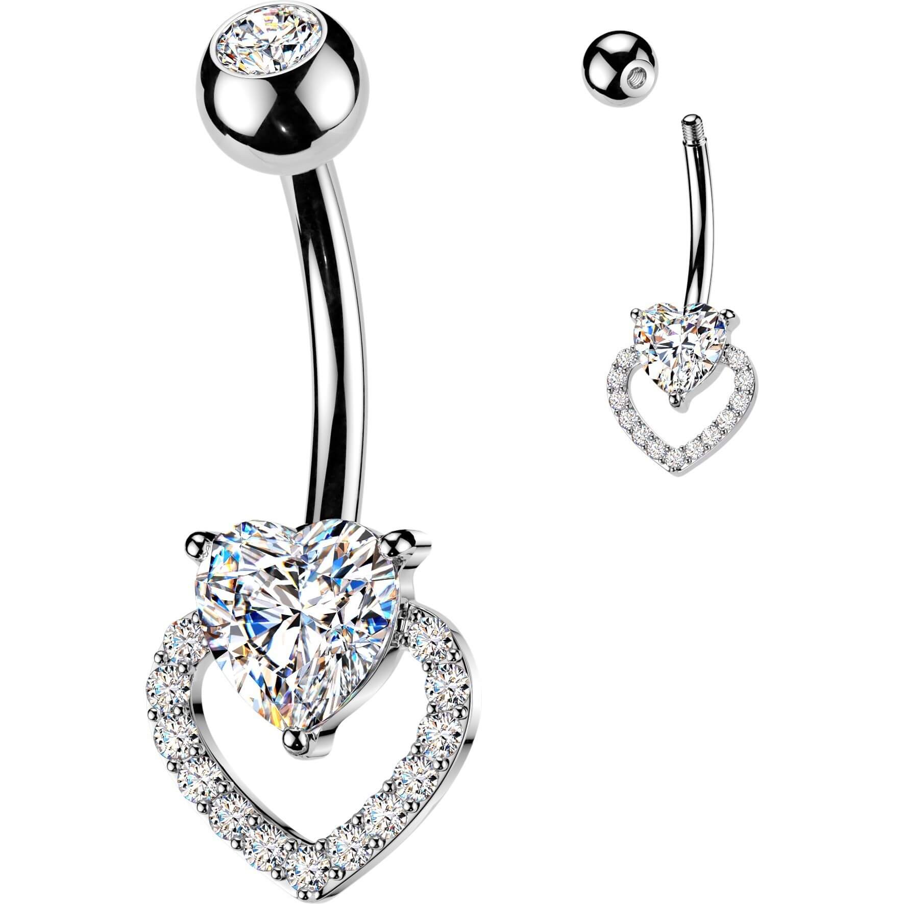 Bauchnabelpiercing Krappenfassung und Pavé Zirkonia Herz - Image 4