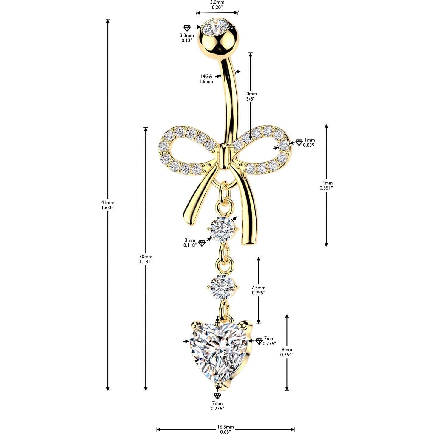Bauchnabelpiercing Hänger Pavé Schleife rund Herz Zirkonia - Image 2