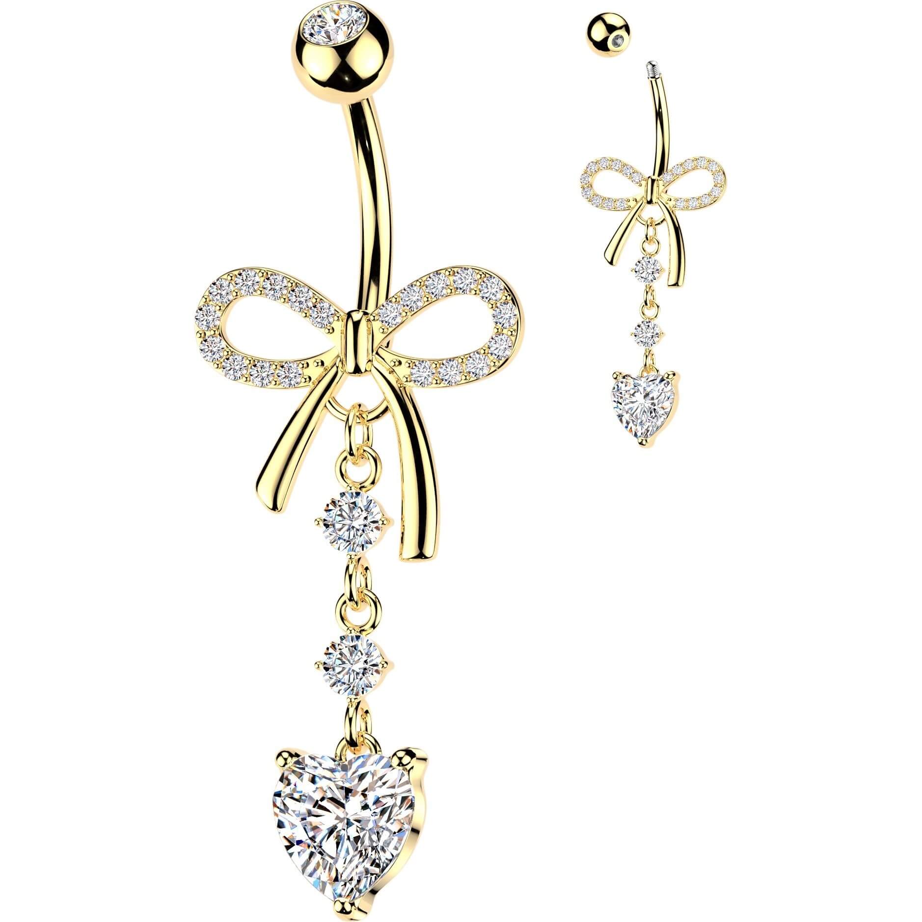 Bauchnabelpiercing Hänger Pavé Schleife rund Herz Zirkonia - Image 3