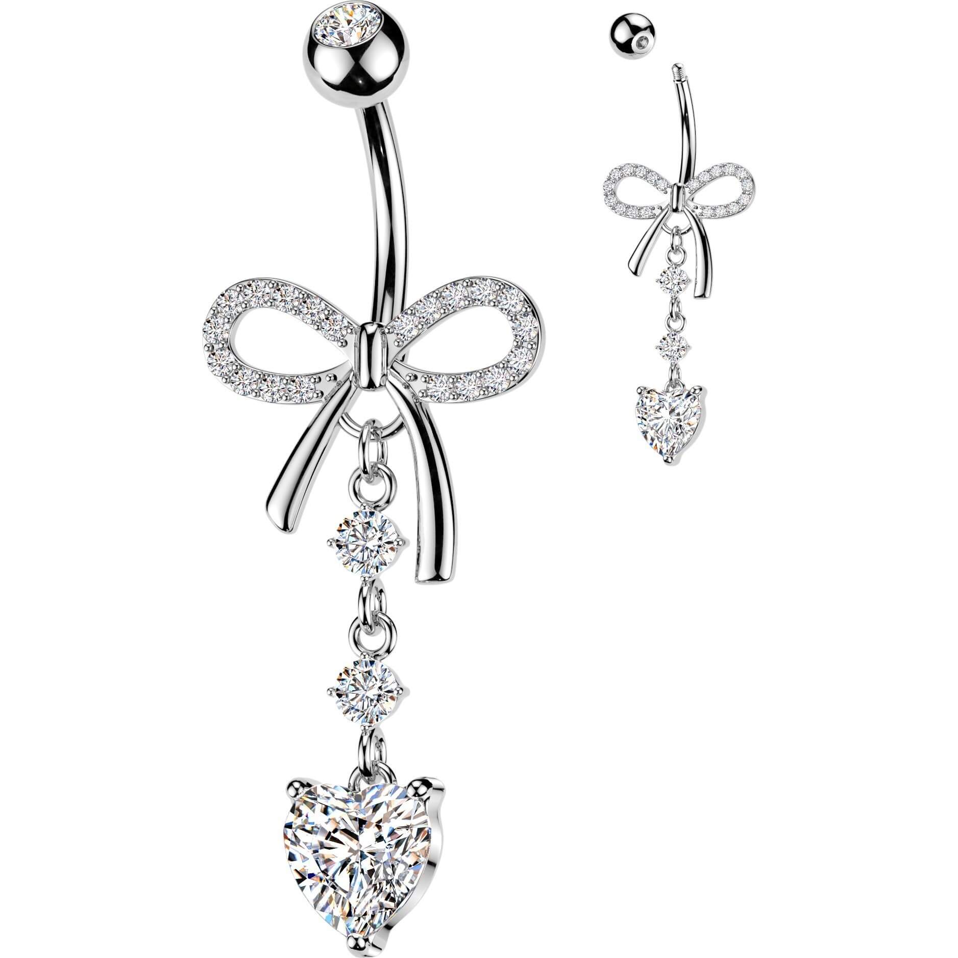 Bauchnabelpiercing Hänger Pavé Schleife rund Herz Zirkonia - Image 4