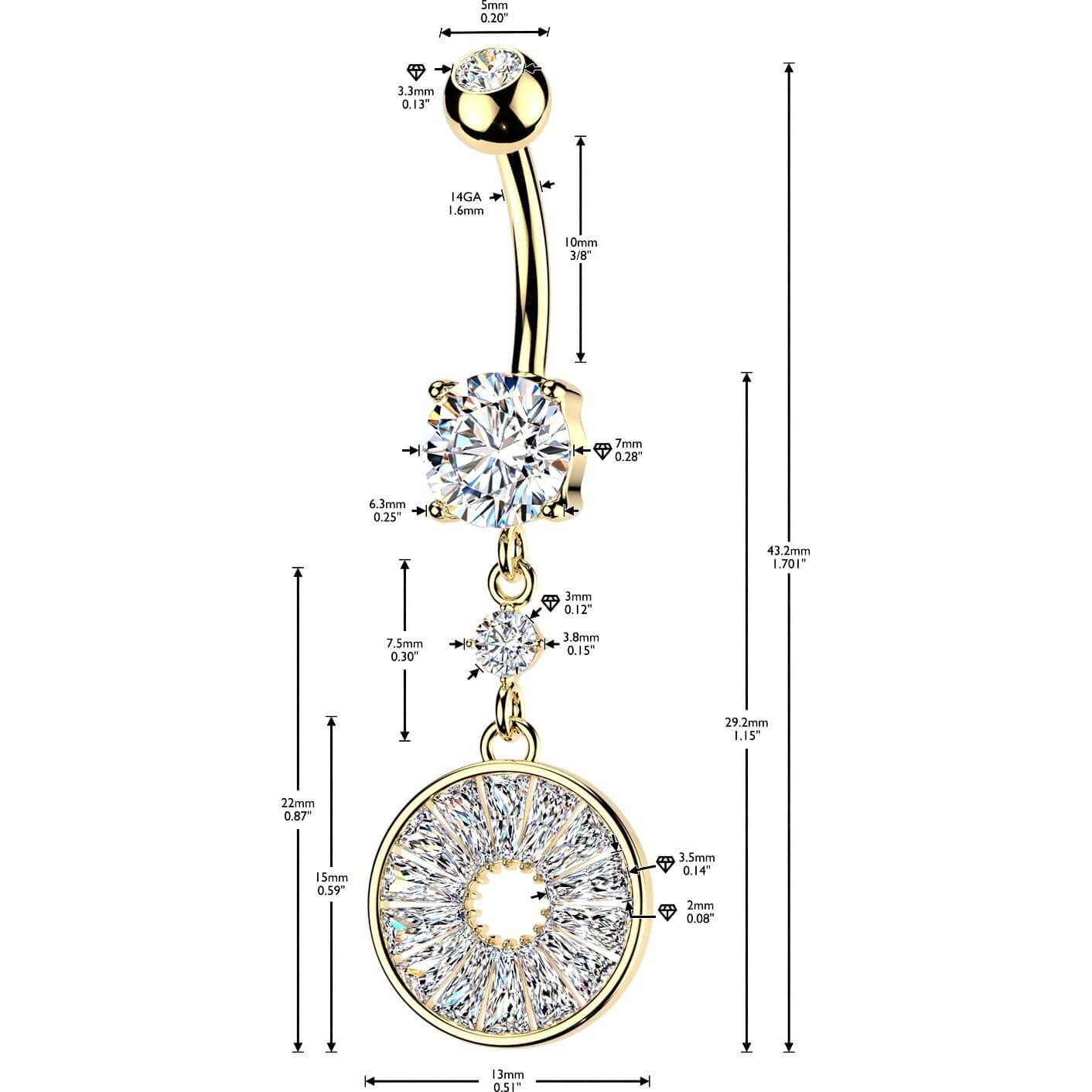 Bauchnabelpiercing Hänger multi Baguette Zirkonia - Image 2