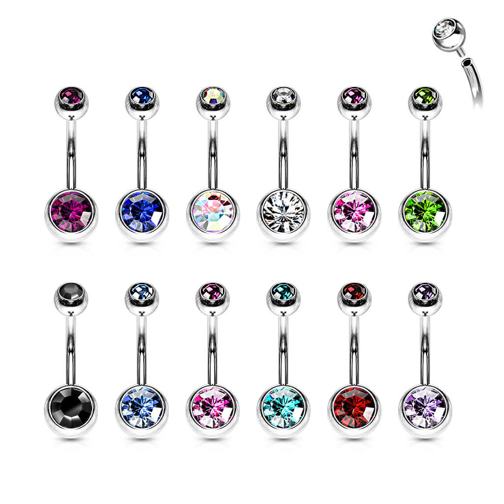 Bauchnabelpiercing Kugel Zirkonia Silber Innengewinde - Image 3