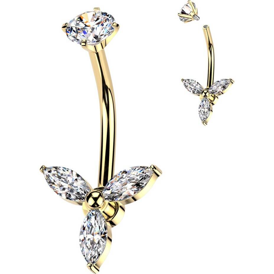 Bauchnabelpiercing Dreieinigkeit Zirkonia Marquise Schliff Innengewinde - Image 3