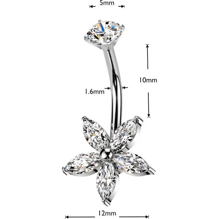 Bauchnabelpiercing Blume Zirkonia Marquise Schliff Innengewinde - Image 2