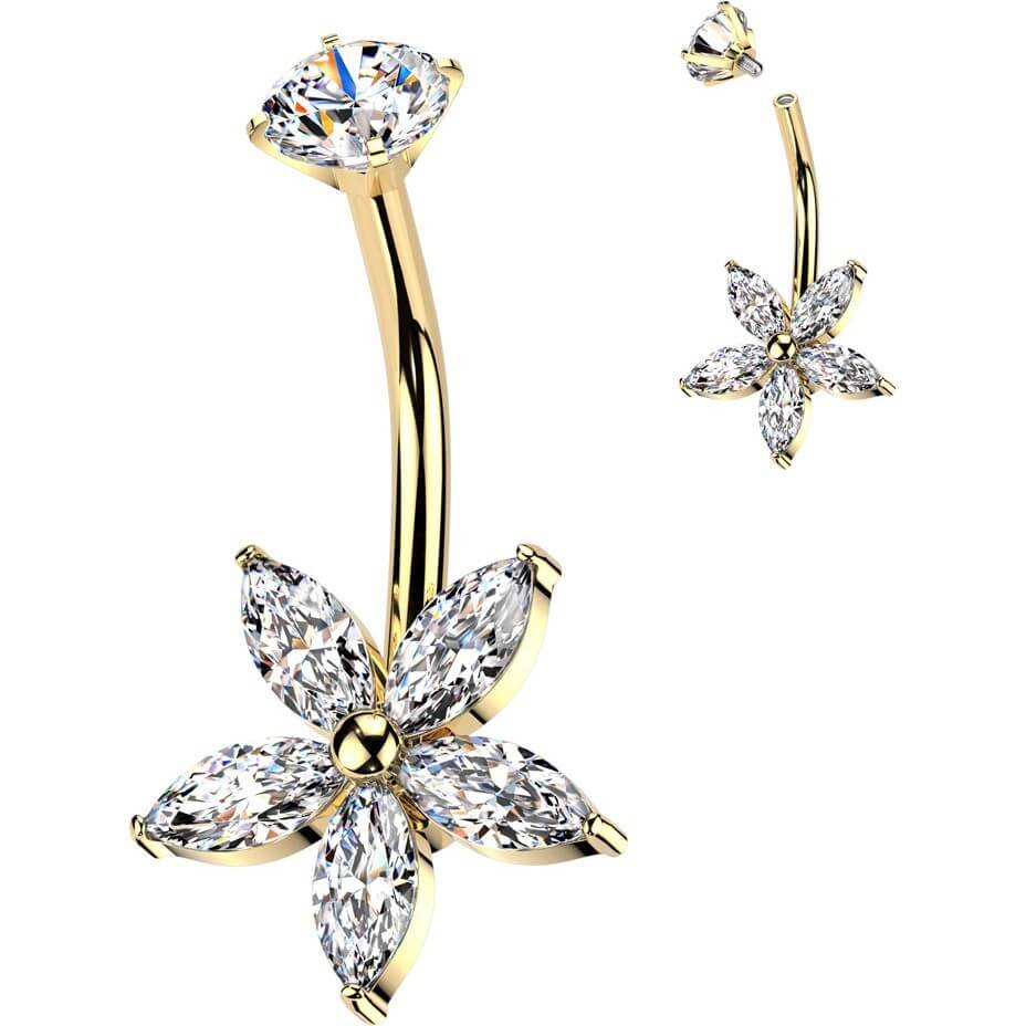 Bauchnabelpiercing Blume Zirkonia Marquise Schliff Innengewinde - Image 3
