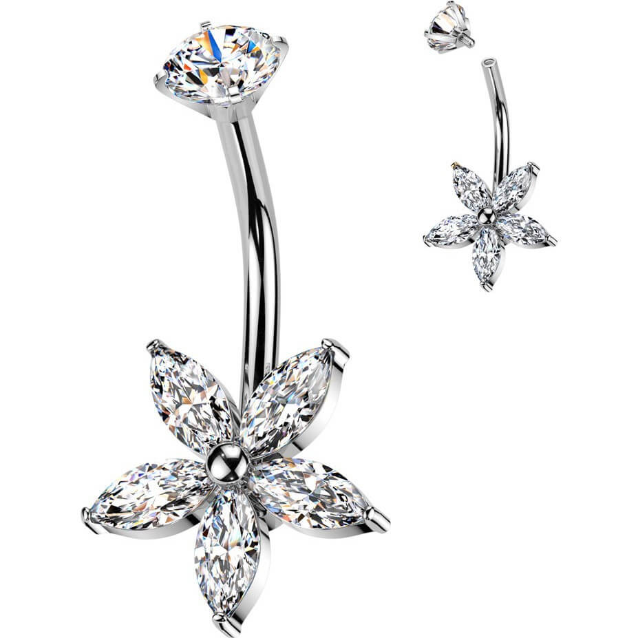 Bauchnabelpiercing Blume Zirkonia Marquise Schliff Innengewinde - Image 4