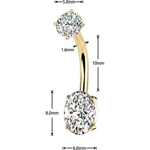 Bauchnabelpiercing Krappenfassung ovaler Zirkonia Innengewinde - Image 2