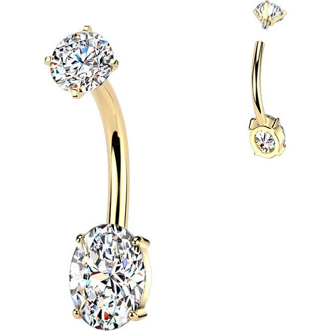 Bauchnabelpiercing Krappenfassung ovaler Zirkonia Innengewinde - Image 3