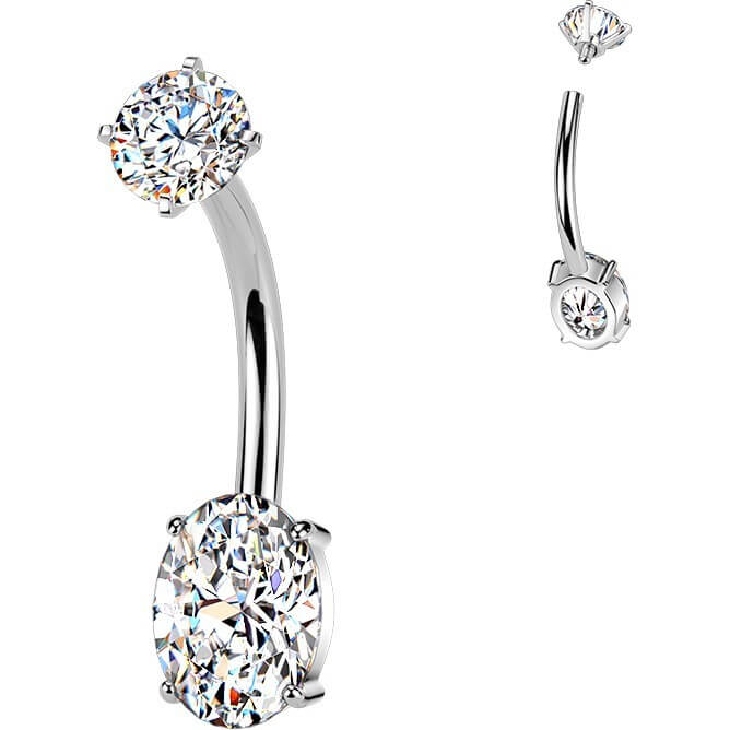 Bauchnabelpiercing Krappenfassung ovaler Zirkonia Innengewinde - Image 4