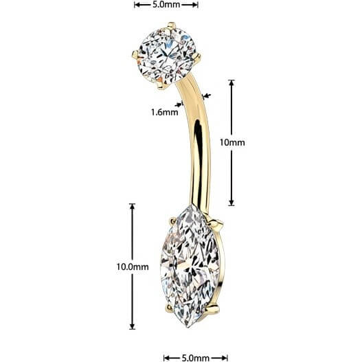 Bauchnabelpiercing Krappenfassung Marquise Zirkonia Innengewinde - Image 2
