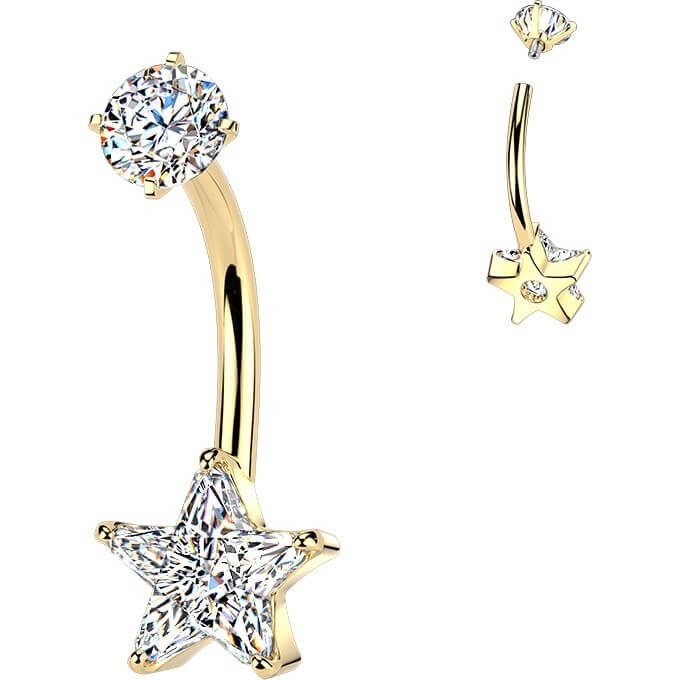 Bauchnabelpiercing Krappenfassung Stern Zirkonia Innengewinde - Image 3