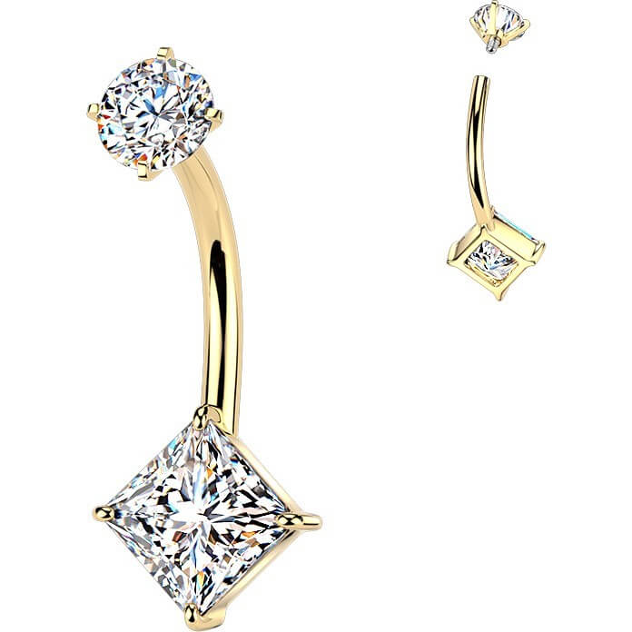 Bauchnabelpiercing Krappenfassung rautenförmiger Zirkonia Innengewinde - Image 3