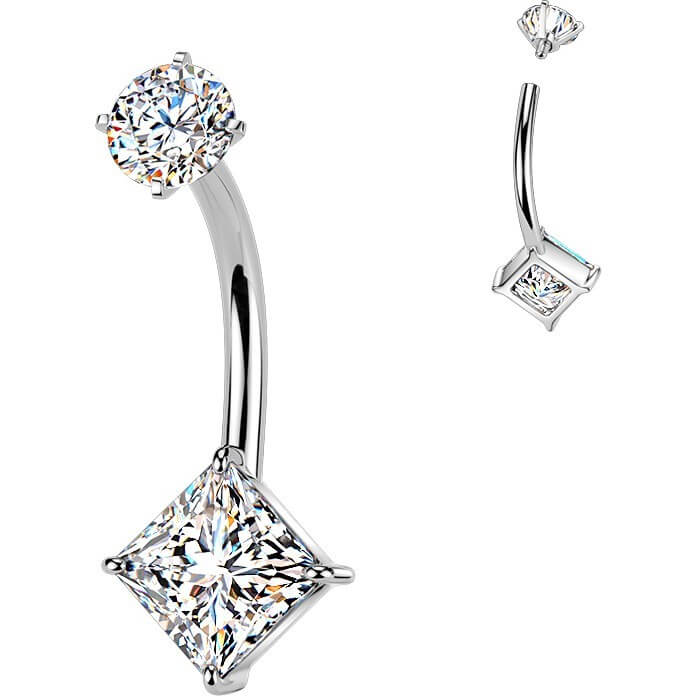 Bauchnabelpiercing Krappenfassung rautenförmiger Zirkonia Innengewinde - Image 4