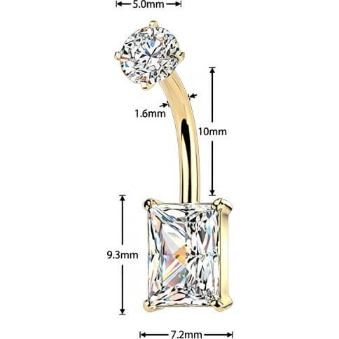 Bauchnabelpiercing Krappenfassung Baguette Zirkonia Innengewinde - Image 2