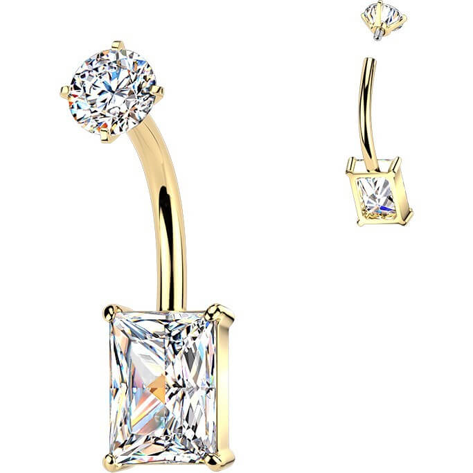 Bauchnabelpiercing Krappenfassung Baguette Zirkonia Innengewinde - Image 3