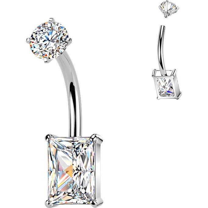Bauchnabelpiercing Krappenfassung Baguette Zirkonia Innengewinde - Image 4