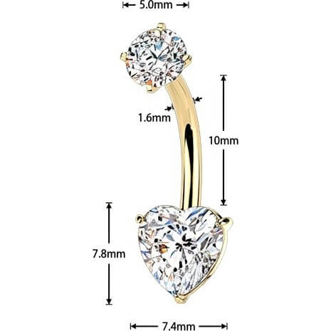 Bauchnabelpiercing Krappenfassung Herz Zirkonia Innengewinde - Image 2
