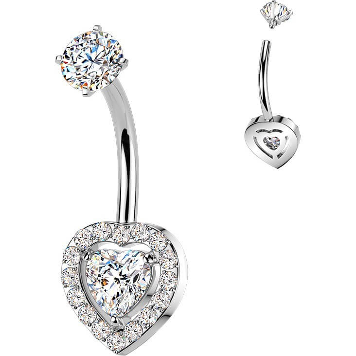 Bauchnabelpiercing Krappenfassung Herz und Pavé Zirkonia Innengewinde
