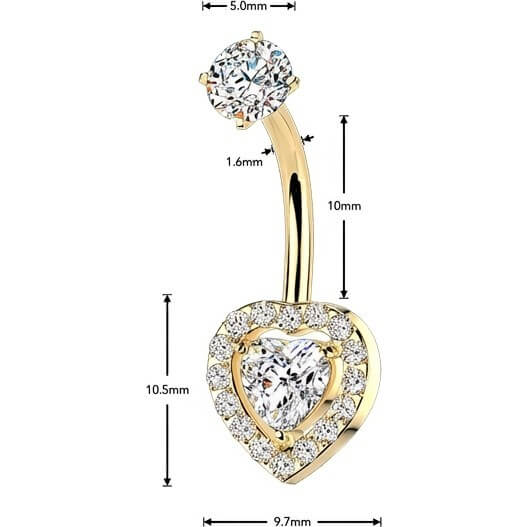 Bauchnabelpiercing Krappenfassung Herz und Pavé Zirkonia Innengewinde - Image 2