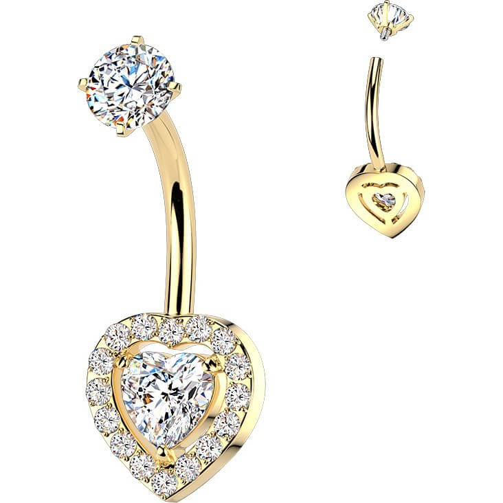 Bauchnabelpiercing Krappenfassung Herz und Pavé Zirkonia Innengewinde - Image 3