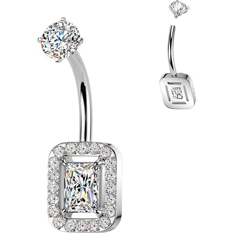 Bauchnabelpiercing Krappenfassung Baguette und Pavé Zirkonia Innengewinde