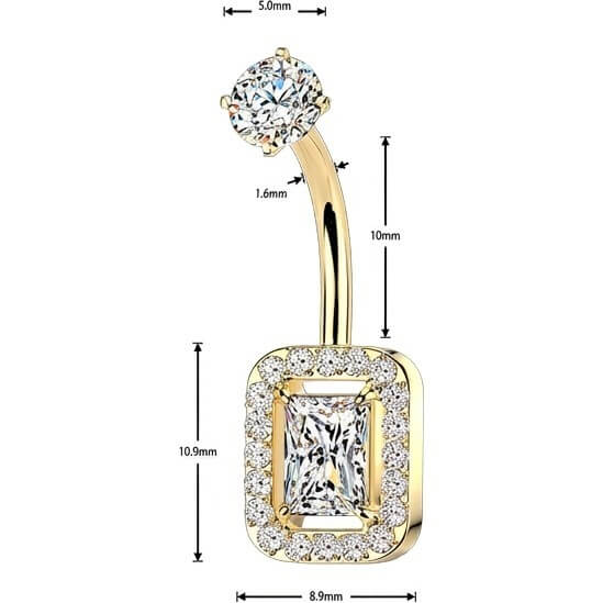 Bauchnabelpiercing Krappenfassung Baguette und Pavé Zirkonia Innengewinde - Image 2