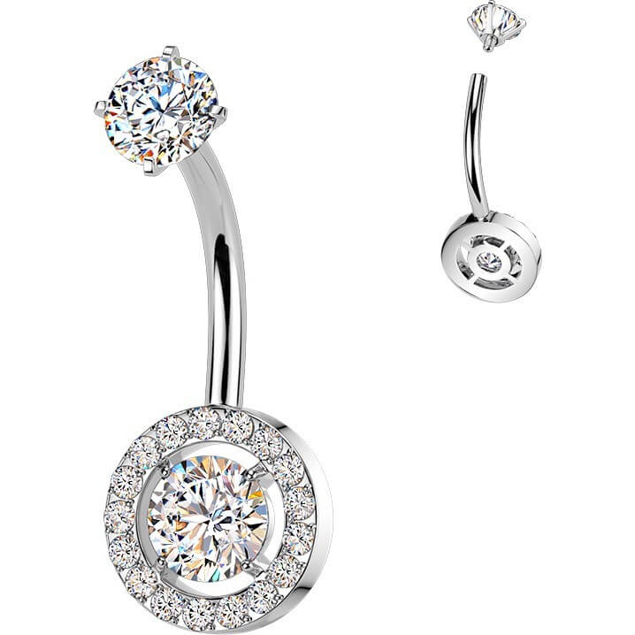 Bauchnabelpiercing Krappenfassung runder und Pavé Zirkonia Innengewinde