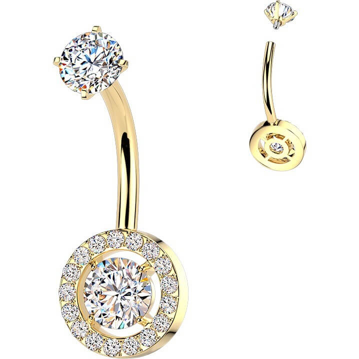 Bauchnabelpiercing Krappenfassung runder und Pavé Zirkonia Innengewinde - Image 3