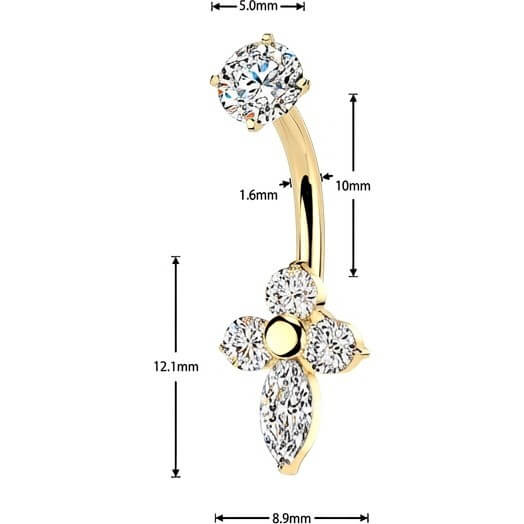 Bauchnabelpiercing Krappenfassung Kreuz Zirkonia Innengewinde - Image 2