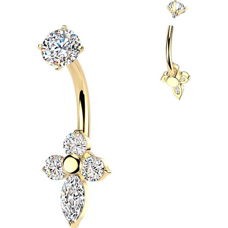 Bauchnabelpiercing Krappenfassung Kreuz Zirkonia Innengewinde - Image 3