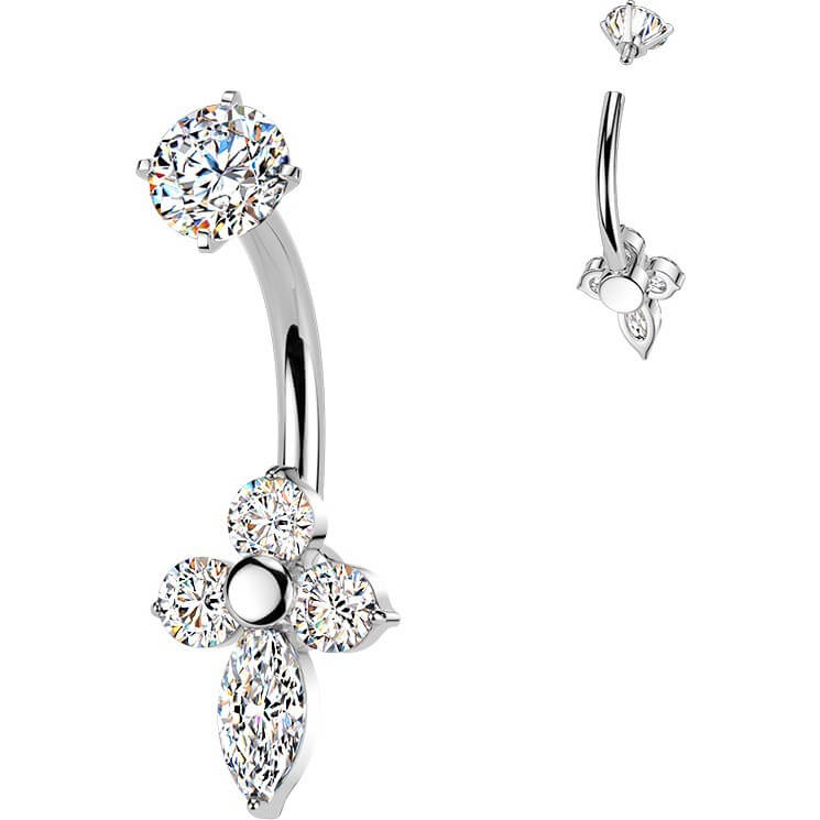 Bauchnabelpiercing Krappenfassung Kreuz Zirkonia Innengewinde - Image 4