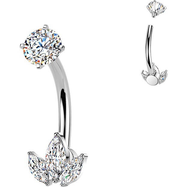 Bauchnabelpiercing Krappenfassung 3 Marquise Zirkonia Innengewinde