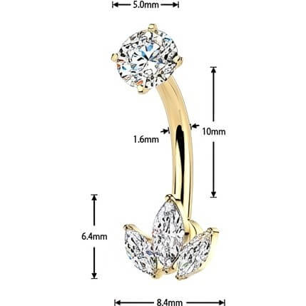 Bauchnabelpiercing Krappenfassung 3 Marquise Zirkonia Innengewinde - Image 2