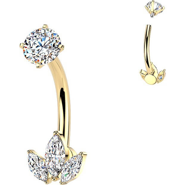 Bauchnabelpiercing Krappenfassung 3 Marquise Zirkonia Innengewinde - Image 3
