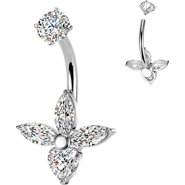 Bauchnabelpiercing 3 Marquise und Herz Zirkonia Innengewinde