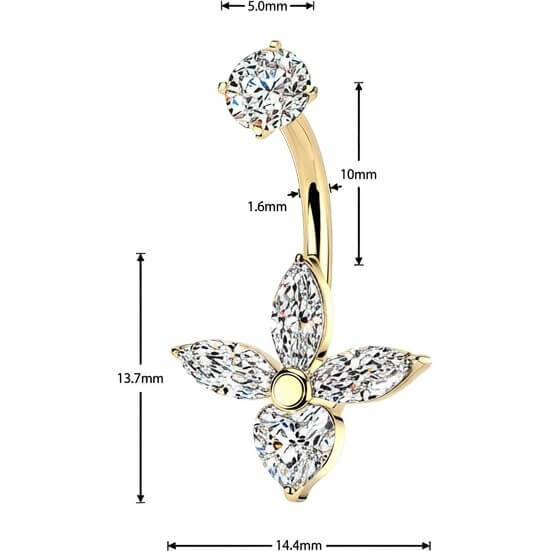 Bauchnabelpiercing 3 Marquise und Herz Zirkonia Innengewinde - Image 2