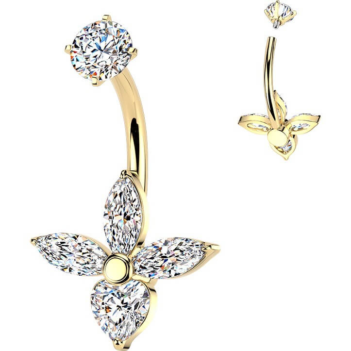 Bauchnabelpiercing 3 Marquise und Herz Zirkonia Innengewinde - Image 3