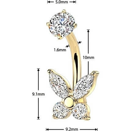 Bauchnabelpiercing Krappenfassung Schmetterling Zirkonia Innengewinde - Image 2