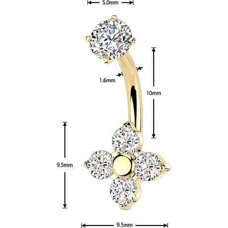Bauchnabelpiercing Krappenfassung 4 Zirkonia Blume Innengewinde - Image 2