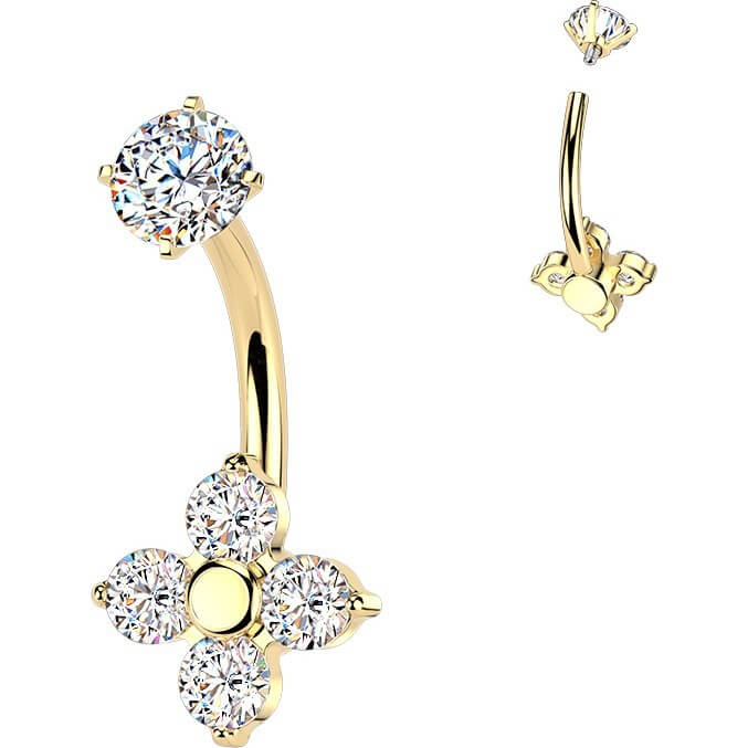 Bauchnabelpiercing Krappenfassung 4 Zirkonia Blume Innengewinde - Image 3