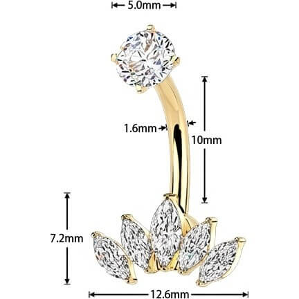 Bauchnabelpiercing Krappenfassung Marquise Zirkonia Fächer Innengewinde - Image 2