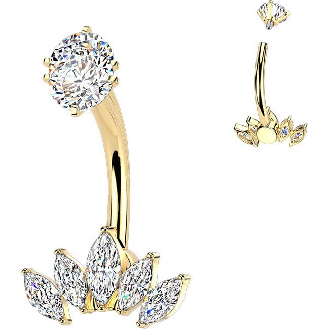 Bauchnabelpiercing Krappenfassung Marquise Zirkonia Fächer Innengewinde - Image 3