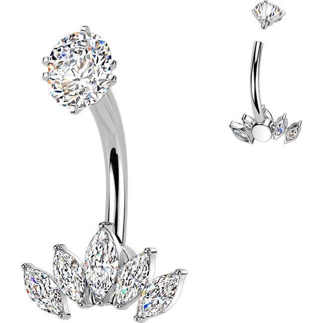 Bauchnabelpiercing Krappenfassung Marquise Zirkonia Fächer Innengewinde - Image 4