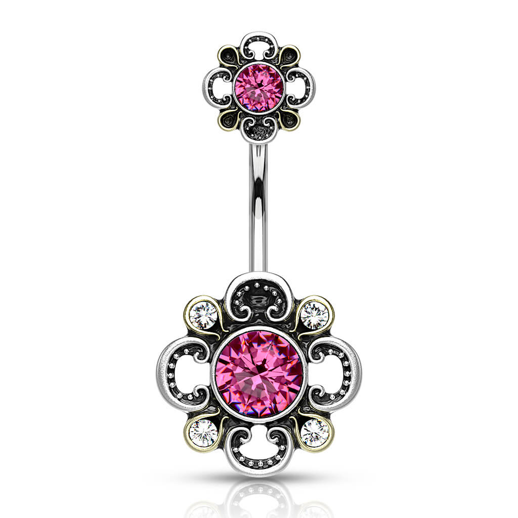 Bauchnabelpiercing Blume Zirkonia Silber - Image 6