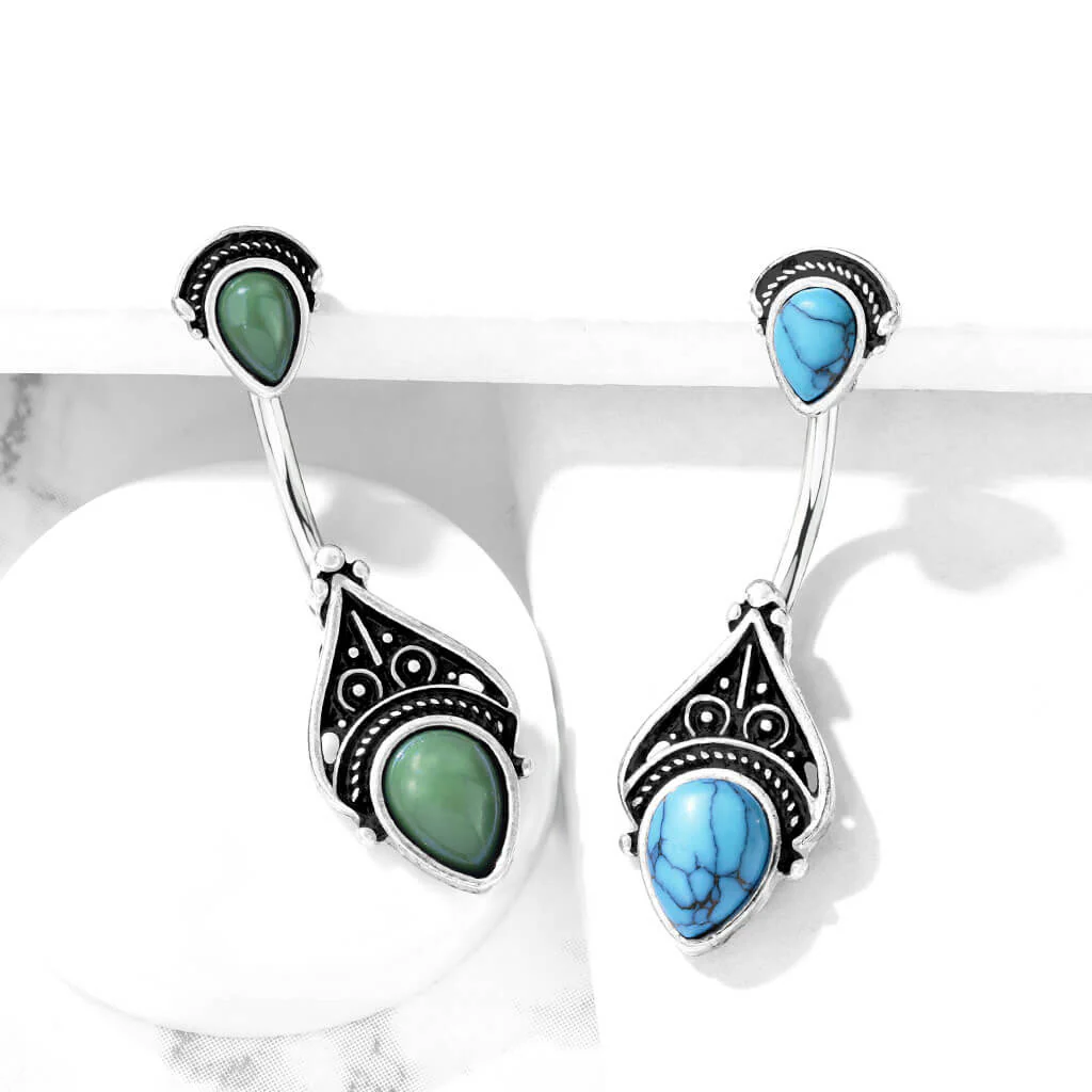 Bauchnabelpiercing Vintage Türkis Halbedelstein - Image 6