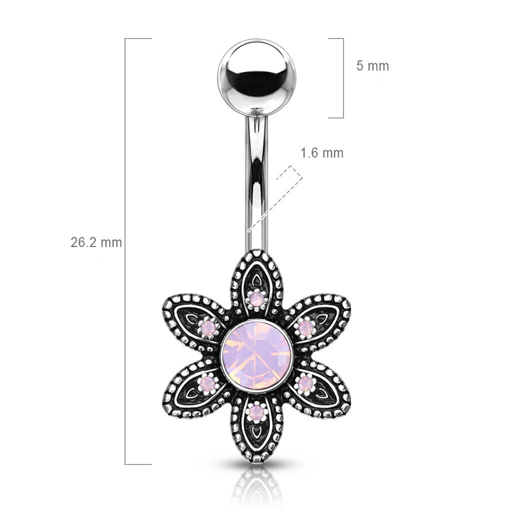 Bauchnabelpiercing Blume Opal Silber - Image 2