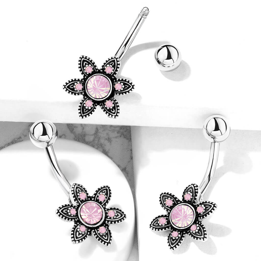 Bauchnabelpiercing Blume Opal Silber - Image 4