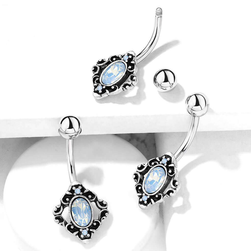 Bauchnabelpiercing Vintage Opal Silber - Image 3