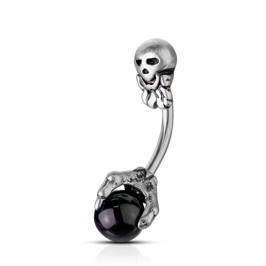 Bauchnabelpiercing Totenkopf Klaue Silber - Image 4