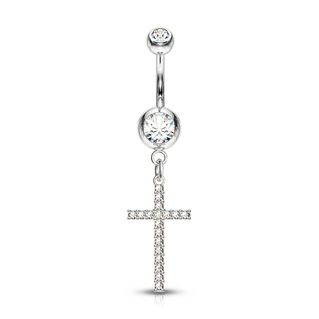 Bauchnabelpiercing Kreuz beweglich Zirkonia - Image 3